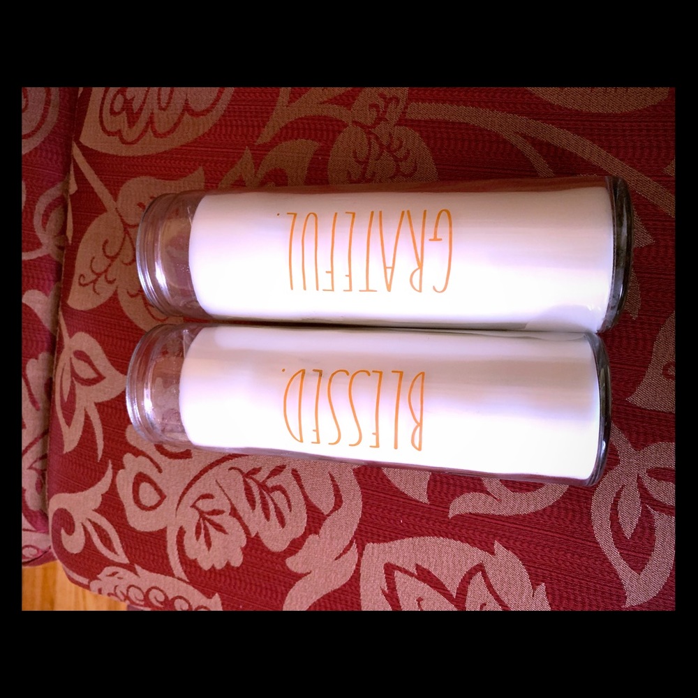 rae dunn new gather and blessed candles orange